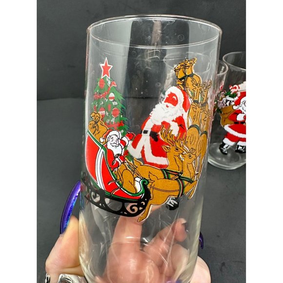 (4) LUMINARC DURAND Santa Cooler Tumbler Glasses 16 oz Christmas Tree Reindeer - Picture 10 of 10